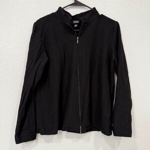 Eileen Fisher Black Mandarin Collar Zip Front Jacket Top Women's Medium